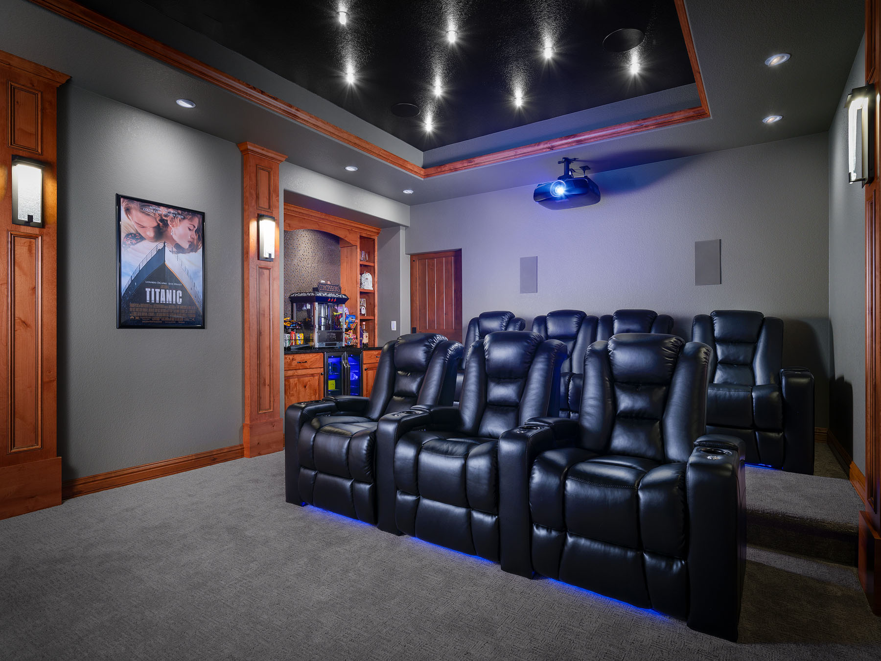 Interior design photography by Warren Diggles. Home Theater Design by Imagine More.